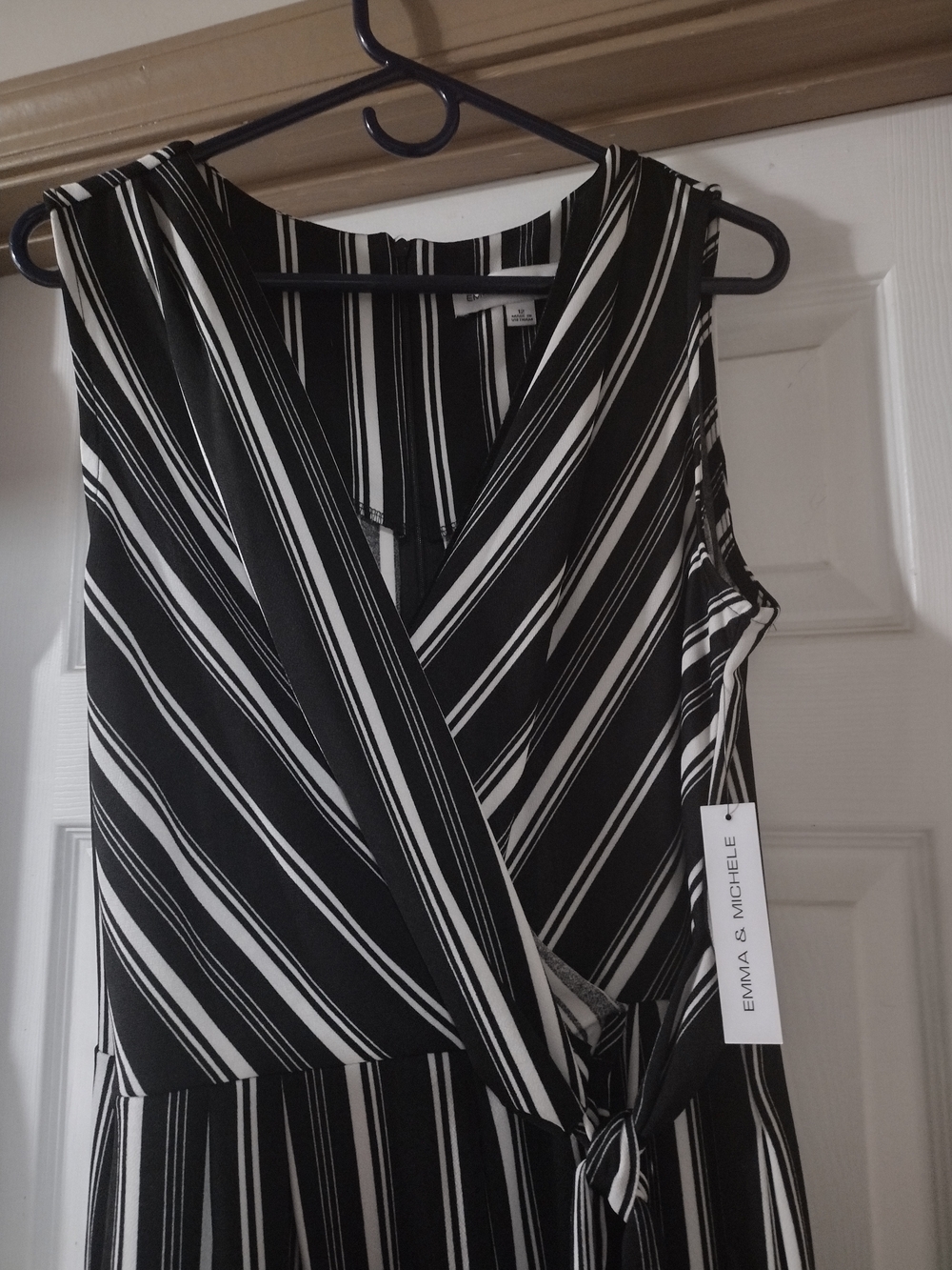 Emma & Michele Black and White Striped Wrap Dress